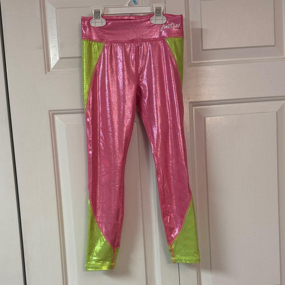 Justice Metallic Pink and Green Leggings
